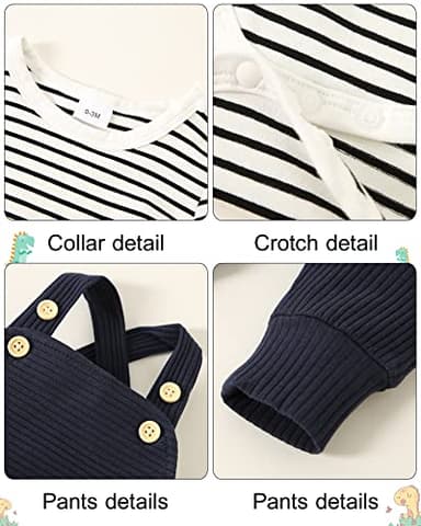 YUEMION 24 Months Baby Boy Clothes 18 Months Newborn Infant Boy Outfits 2Pcs Stripe Top Romper Pants Set 0-24 Months Overalls Toddler Boy Clothes(Navy Blue, 18-24 Month) - Image 4