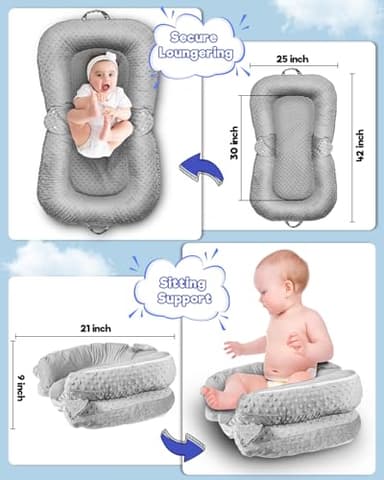 Baby Lounger Pillow : 3-in-1 Infant Lounger Pillow for Newborn 0-24 Months, Portable Tummy Time Mat for Home and Travel, Breathable & Soft Baby Seat for Baby, Babies Essentials Gifts, Grey - Image 8