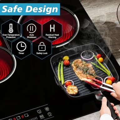 Traenvir 5 Burner Electric Cooktop, 30 Inch 8400W Built-in Electric Stovetop, Glass Ceramic Cooktop with Expanded Zone, Slide Touch Control, Child Lock, Timer, Pause, 220V - 240V Hard Wire, No Plug - Image 4