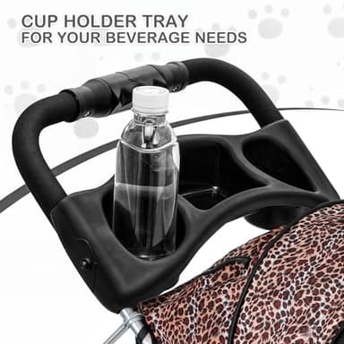 MoNiBloom 3 Wheels Pet Dog Cat Stroller for Small Medium Dogs Cats, Lightweight Foldable Jogger Stroller w/Storage Basket & Cup Holder, Leopard Print - Image 12