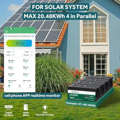 OGRPHY 48 Volt Lithium Battery for Golf Cart with 18A Charger, 48V Lithium Battery with 200A BMS, LCD & Mobile Monitor, 5.12kWh with 10.24kW Output, 1000A Peak Current for Golf Cart(100AH) - Image 4