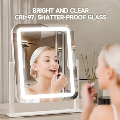 PRIMETEK Vanity Mirror with Lights, 16"x14" Large LED Lighted Makeup Mirror, Hollywood Makeup Mirror, Touch Screen, 3-Color Lighting, 5X Magnification, for Vanity Desk Tabletop, Bedroom, White - Image 2