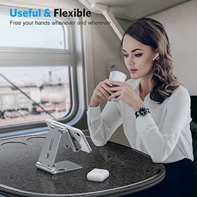 OMOTON Foldable Cell Phone Stand, C4 Portable Aluminum Phone Holder, Adjustable Phone Dock Cradle Compatible with iPhone 16/15/14 Pro Max, Samsung Galaxy, Small Tablets and Other Phones, Grey - Image 6