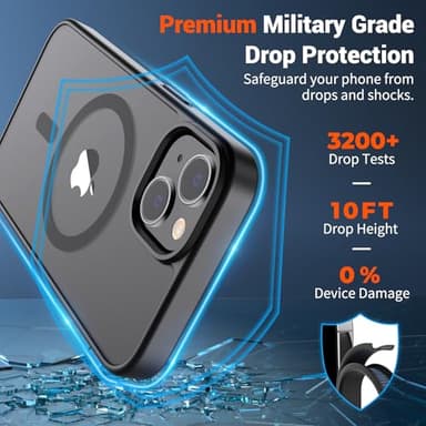SUPFINE Magnetic for iPhone 15 Case (Compatible with MagSafe) (Military Grade Drop Protection) Translucent Matte Shockproof Phone Cover, Black - Image 3