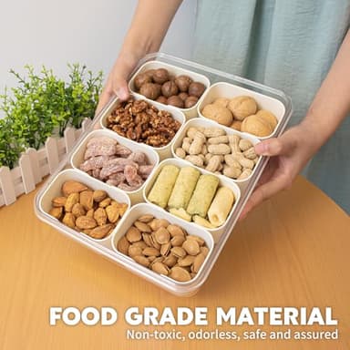 Divided Serving Tray with Lid and Handle,8 Compartments Snacks Box,Snack Fruit Tray,Veggie Tray,Portable Platter for Candy Fruits Nuts Snack Party Entertaining Picnic(2 PCS) - Image 6