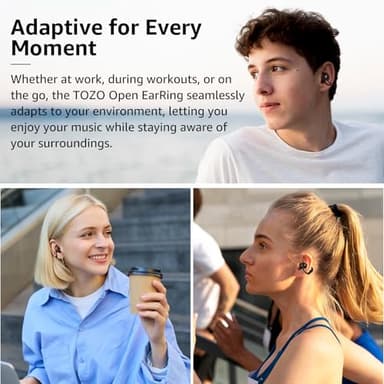 TOZO OpenEarRing True Open Ear Headphones, Lightweight Comfort Open Ear Clip Wireless Earbuds, 40H Play Bluetooth 5.4 Headphones with Smart Digital Display Design Fit Sports Running, Workout Black - Image 7