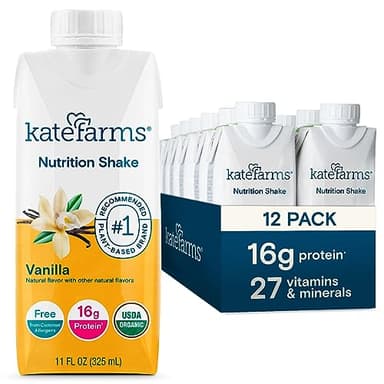 KATE FARMS Organic Nutrition Shake, Vanilla, 16g Protein, 27 Vitamins and Minerals, Protein Meal Replacement Drink, Protein Shake, 11 oz (12 Pack) - Image 1