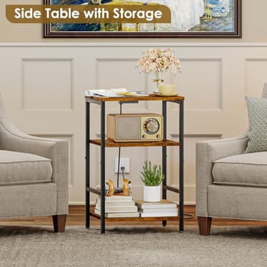 X-cosrack Side Table with Charging Station, End Table with USB Ports and Outlets, Nightstand with Storage Shelves for Small Space, Sofa Couch Table Bedside Table for Living Room Bedroom - Image 5