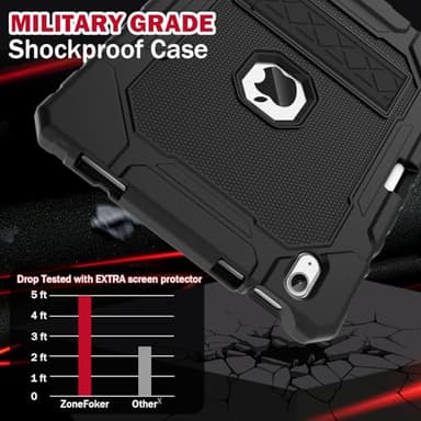 ZoneFoker Case for iPad (A16) 11th/10th Generation 11/10.9 inch 2025/2022, Heavy Duty Military Grade Shockproof Rugged Cover with Pencil Holder/Stand for i Pad 11th / 10 th Gen (Black) - Image 3