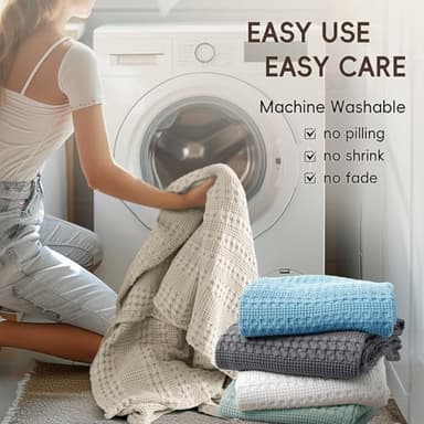 David's Home 100% Cotton Waffle Blanket Queen Size, Lightweight Breathable Soft Cooling Blanket for All Seasons, Gift for Women, Aesthetics Home Decor for Couch Sofa Bedding,Oatmeal,90x90 - Image 6