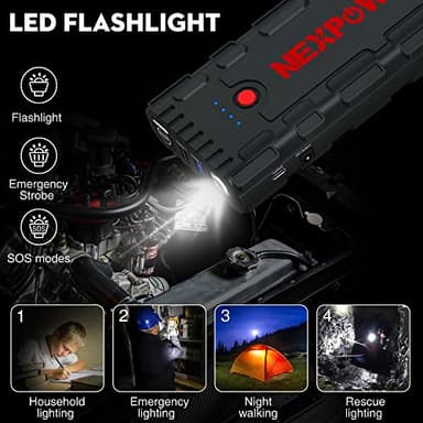 NEXPOW 2000A Battery Jumper Starter Portable, 12V Car Jump Starter, Auto Battery Booster, Lithium Jump Box with LED Light/USB Quick Charge 3.0 - Image 4