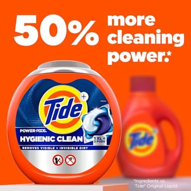 Tide Power PODs Hygienic Clean Heavy Duty Liquid Laundry Detergent Pacs, Free and Clear of Dyes and Perfumes, For Visible and Invisible Dirt, 45 Count, HE Compatible - Image 7