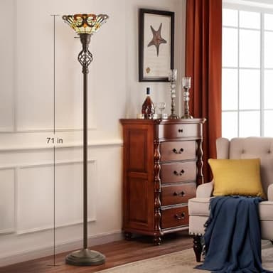GyroVu Tiffany Floor Lamp, Torchiere Floor Lamps with Stained Glass, 71 Inch Tall Floor Standing Reading Light for Living Room Corner Bedroom Home Office, Bulbs Included - Image 4
