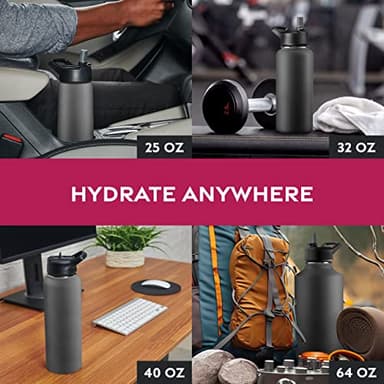 FineDine 25 Oz Insulated Water Bottle with Straw - Triple Walled Stainless Steel Metal Bottle W/ 3 Leak Proof Lids - For Travel, School, Sports, Gym/Men, Women & Kids - Inky Raven Black - Image 8