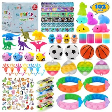 Totbit 102 Pcs Party Favors Toys for Kids 4-8 8-12 3-5, Treasure Chest Box Toys Classroom Carnival Prizes Small Bulk Pop Fidget Toys Pack Pinata Stuffers Birthday Gifts Goodie Goody Candy Bags Fillers - Image 1