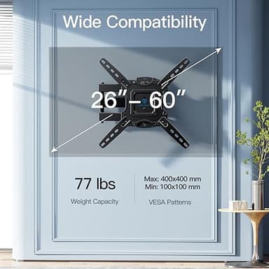 PERLESMITH Full Motion TV Wall Mount for Most 26-60 inch Flat Curved OLED 4K TVs up to 77lbs, Wall Mount TV Bracket with Swivel & Extension Arm, Tilt, Leveling, Max VESA 400x400mm, PSMFK12 - Image 2