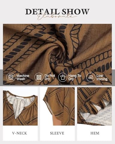 Bebonnie Womens 3/4 Sleeve V Neck Bohemian Peasant Blouses Casual Loose Fit Tunic Tops Diamond Brown XXL - Image 5