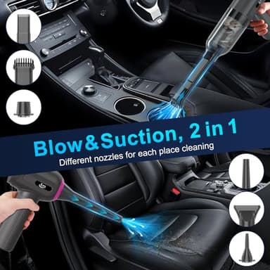 KMM Handheld Car Vacuum Cleaner, 4 in 1 Vacuum Cleaner 16000Pa Air Duster, 3-Speed Adjustable 120W High Power Vacuum Cleaner with LED Light and Multi-Nozzles for Car, Home, Office, Pet - Image 2