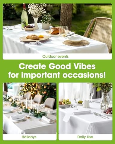 Pureegg Plastic Table Cloth Disposable 20 Pack, 54 x 108 Inch Table Cloths, Party, Picnic, Wedding, Decorative Tablecloths, Rectangle, White Plastic Cover, Leakproof & Sturdy, White - Image 4