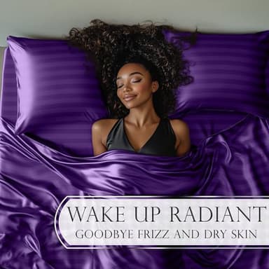 DECOLURE Satin Bed Sheets - 4 Piece Luxury Silky King Size Bedding Set - Softer Than Silk, Wrinkle-Free with 15” Deep Pocket Fitted Sheet, Perfect for Hair & Skin, Gifts for Women (Striped Purple) - Image 4