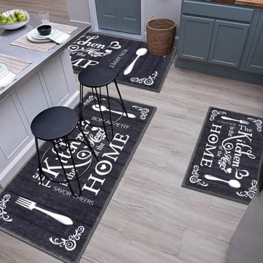 Vaukki Boho Kitchen Rug Sets 3 Pieces, Washable Kitchen Mats for Floor, Non Slip Soft Kitchen Area Rug Floor Mat for Kitchen, Laundry Room and Hallway (Black, 20''x32''+20''x47''+20''x59'') - Image 8