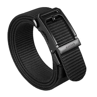 JUKMO Men's Ratchet Tactical Belt, 1.5" Nylon Web Work Belt with Automatic Slide Buckle, Adjustable Trim to Fit (Black, Medium) - Image 1