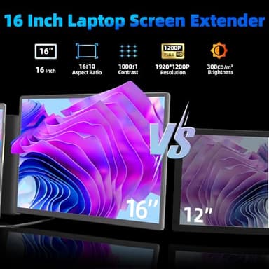BKVOO Laptop Screen Extender 16-inch - Triple Laptop Monitor Extender Detachable FHD 1920x1200P IPS 235° Rotation Extra Portable Monitor Compatible with 13”-17” Mac Wins Dex Chrome - Image 3