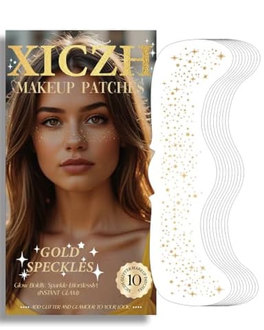 XICZH Face Glitter, Gold Temporary Face Tattoos Stickers, Body Face Glitter for Women Girls, Country Concerts Singer Festival Rave Accessories (Gold - 10 pcs) - Image 1