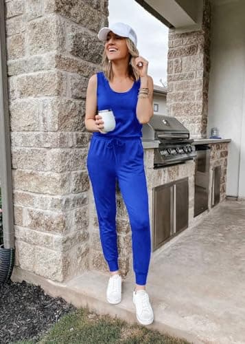 PRETTYGARDEN Women's Two Piece Outfit Sets Casual Summer Sleeveless Crewneck Tops and Sweatpants Active Tracksuit Lounge Wear (Blue,Small) - Image 5