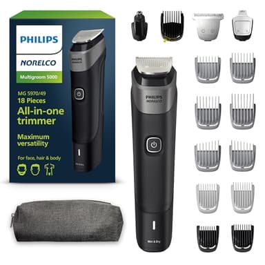 Philips Norelco Multigroom 5000 Series, All-in-One Trimmer, Beard Trimmer and Hair Clipper, 18-Piece Men's Grooming Kit for Beard, Face, Nose, Ear, Body, with Titanium Blades, Travel Pouch, MG5970/49 - Image 1