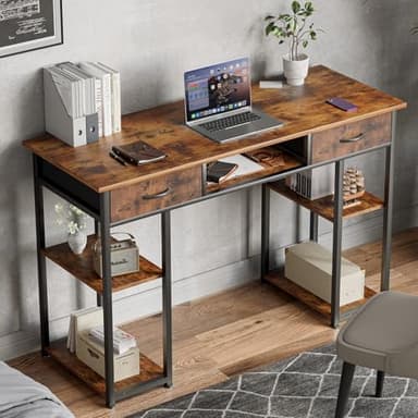 DUMOS Office Computer Desk Small 48 Inch Home Table Writing Bedroom Student Kids Wooden Deskboard with Fabric Drawers & Storage Shelves,Simple Modern Style Wood Tabletop Compact Space - Image 7