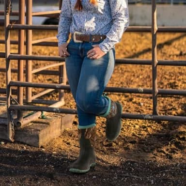 Trudave Rubber Boots for Women with Steel Shank, 6mm Neoprene Mid Calf Rain Boots, Waterproof Insulated Mud Work Boots All Season, Green, Size 8 - Image 6