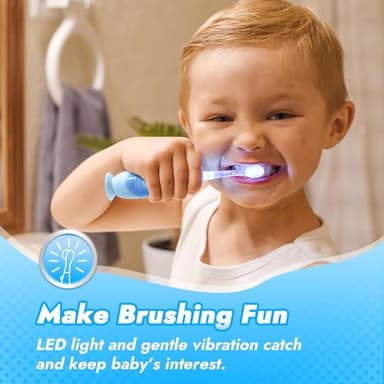 Papablic Toddler Sonic Electric Kids Toothbrush for Ages 1-3 Years, Baby Electric Toothbrush with Cute Penguin Cover and Smart LED Timer, 2 Brush Heads (Pippin) - Image 3