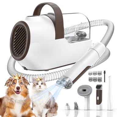 Ozumek Dog Grooming Vacuum, Dog Grooming Kit with Pet Clipper Nail Grinder, 3 Suction Modes Dog Brush Vacuum with 6 Pet Grooming Tools (Brown) - Image 1