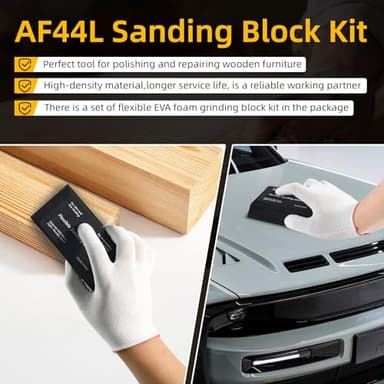AF44L Sanding Block Kit 7 PieceTearBlock and Sandpaper,Flexible EVA Foam Wet or Dry Sanding Blocks Kit for Automotive Sanding or Woodwork Sanding,Light,Hard,Black,Flexible - Image 4