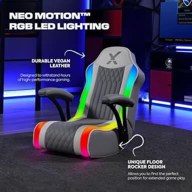 X Rocker Emerald RGB LED Youth Floor Rocking Video Gaming Chair with Headrest Speakers, Armrests, Foldable, Vegan Leather, 300 lbs Max, Amazon Exclusive, Gray - Image 4