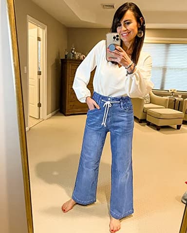 GRAPENT Women's Baggy High Waisted Women Baggy Jeans Wide Leg Jeans for Women High Waist Womens Drawstring Denim Jean Pants Color Classic Blue XX-Large Size 20 Size 22 - Image 7