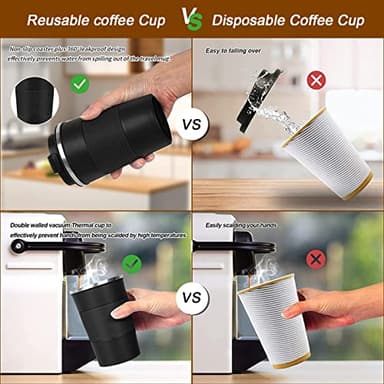 YINBAOGE Insulated Travel Coffee Mug, Spill & Leak Proof, Portable To Go Camping Stainless Steel Coffee Tumbler, Reusable Thermal Coffee Cup with Lid for Hot & Cold Drinks (Black, 12 OZ) - Image 5