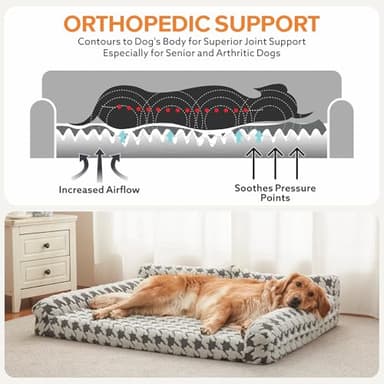 FURTIME Orthopedic Dog Beds Large Sized Dog, XL Washable Memory Foam Pet Couch Bed with Removable Washable Cover, Non-Slip Bottom with Bolster Sides, Grey - Image 2