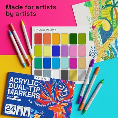 ARTISTRO 24 Dual Tip Fabric Paint Markers - Acrylic Drawing Markers for All Ages & Levels - Textile Paint Pens for Personalizing Clothes, T Shirts, Bags, Canvas (Brush + Fine) - Image 5