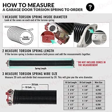 KaiMinDogz Pair of 2" Garage Door Torsion Springs Set with Non-Slip Winding Bar & Gloves,High Precision Electrophoresis Black Coated, for Replacement & Installation, MIN 16,000 Cycles (0.262x2''x33'') - Image 6