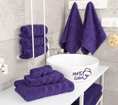American Soft Linen Luxury 6 Piece Towel Set, 2 Bath Towels 2 Hand Towel 2 Washcloths, 600 GSM 100% Cotton Turkish Towels for Bathroom, Purple Towel Sets - Image 2