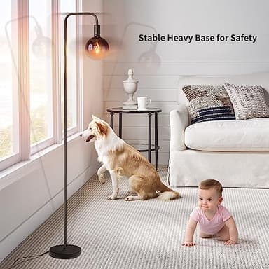 ONEWISH Floor Lamp for Living Room - Minimalist Industrial Standing Lamp with Modern LED Bulb, Globe Black Clear Glass 6", 1800K Warm Ambiant Lighting Decorative Tall Floor Lamp for Bedroom Office - Image 7