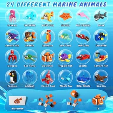 HOGOKIDS 24 Pack Party Favors for Kids Building Set - 629PCS Marine Animals Building Blocks Toy for Goodie Bag Stuffers Classroom Prizes, Valentines Day Easter Birthday Gift for Boys Girls Ages 6-12 - Image 5