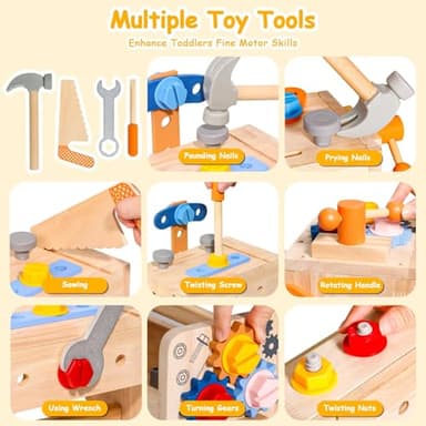 TONZE Kids Tool Set with Apron, Wooden Toddler Tool Bench Montessori Toys for 2+Year Old 39 PCS Educational STEM Construction Toys for Ages 2-4 Pretend Play Toddler Toys 3 4 5 Year Old Birthday Gift - Image 4