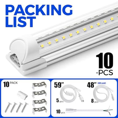 Barrina 8FT LED Shop Lights, 72W 10000LM 6500K, Clear Cover Linkable Tube Light, T8 V Shape Ceiling Lights for Garage, Warehouse, Workshop, 10 Pack - Image 8