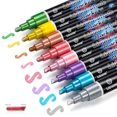 IJIANG Liquid Chalk Markers - Metallic 8Colors, Chalk Markers - 6mm Reversible Tip for Glass, Window, Cars, Chalkboard, Whiteboard, Blackboard Signs - Image 1