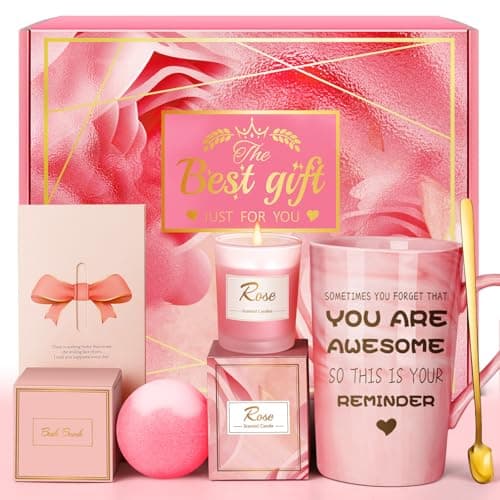 Birthday Gifts for Women, Mom, Sister, Friend: Unique Pink Self Care Spa Relaxation Baskets Set, Christmas, Holiday, Valentines Day Presents for Her, Girlfriend, Grandma, Wife, Bestie, Coworkers - Image 1