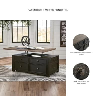 Signature Design by Ashley Tyler Creek Rustic Farmhouse Lift Top Coffee Table with Drawers, Brown & Black - Image 5