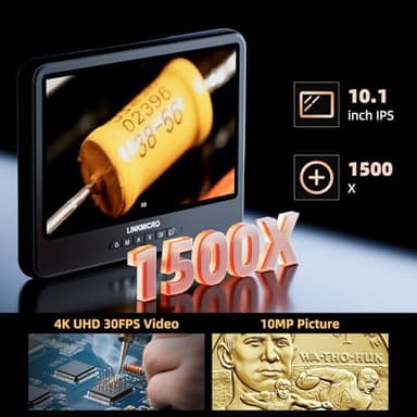 LINKMICRO 4K 30FPS HDMI 10.1'' Digital Microscope with Screen for Electronics Repair, LM208S-A 4K Soldering Microscope Camera 1500X with Flex Arm Stand, Full View Coins, 3840P Video Audio Record, 64GB - Image 7